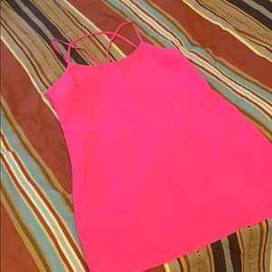 Hot pink mini halter dress.